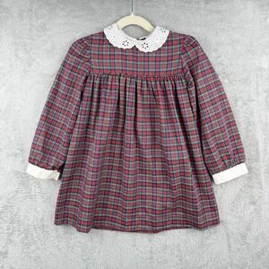 Sears Dress Girls 6 Multicolor Plaid L/S Lace Collar Cotton Blend USA Made VTG